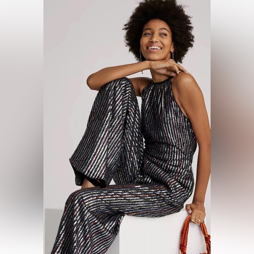 Anthropologie Maeve Disco Halter Jumpsuit size 0 wide leg womans - Picture 11 of 11